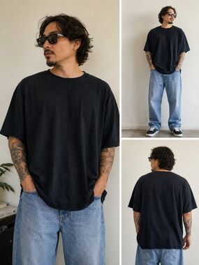 Classic Black Crewneck Men's T-Shirt Size 3XL 100% Cotton